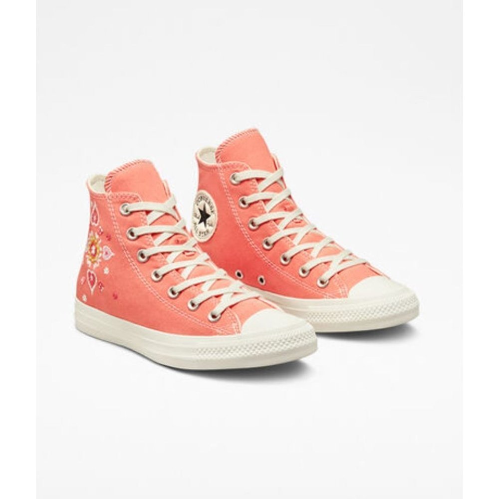 Converse NEW Women CTAS HI A02203F Bright Madder/Egret/Black Floral Embroidery